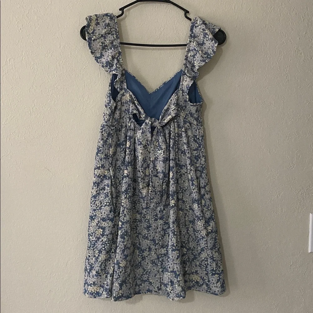 Blue Floral Sundress with Ruffled Straps and Pockets! - Picture 10 of 14
